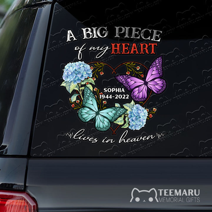 Personalized Hydrangea Turquosie Purple Butterfly Memorial Car Decal - Piece Of Heart Heaven