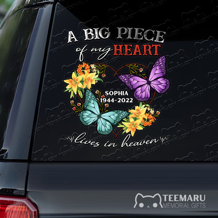 Personalized Lily Purple Turquoise Butterfly Memorial Car Decal - Piece Of Heart Heaven