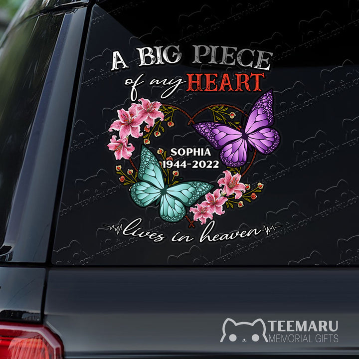 Personalized Lily Turquosie Purple Butterfly Memorial Car Decal - Piece Of Heart Heaven