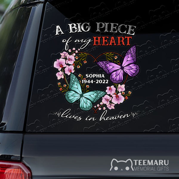 Personalized Orchid Purple Turquoise Butterfly Memorial Car Decal - Piece Of Heart Heaven