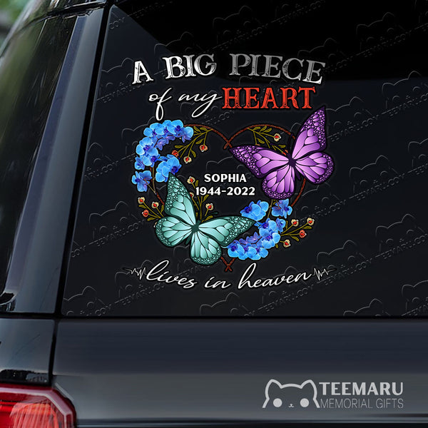 Personalized Orchid Purple Turquoise Butterfly Memorial Car Decal - Piece Of Heart Heaven