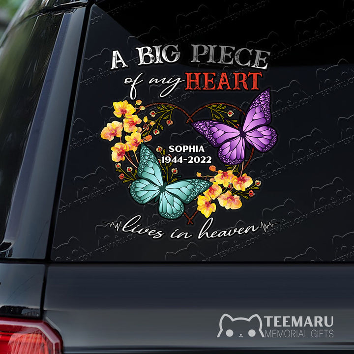 Personalized Orchid Purple Turquoise Butterfly Memorial Car Decal - Piece Of Heart Heaven