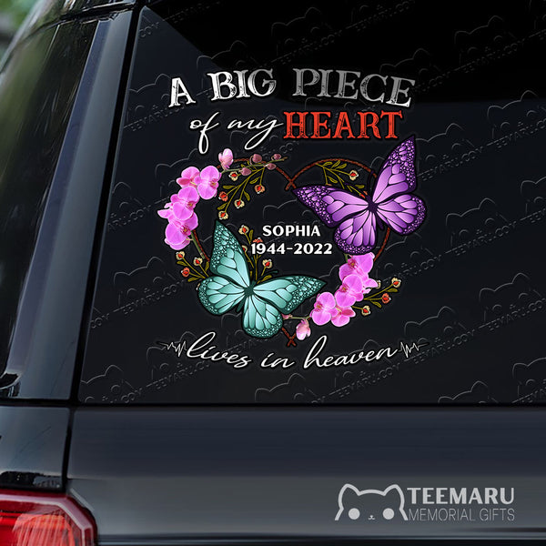 Personalized Orchid Turquosie Purple Butterfly Memorial Car Decal - Piece Of Heart Heaven