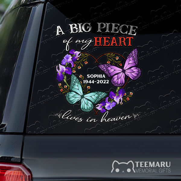 Personalized Purple Turquoise Butterfly Memorial Car Decal - Piece Of Heart Heaven