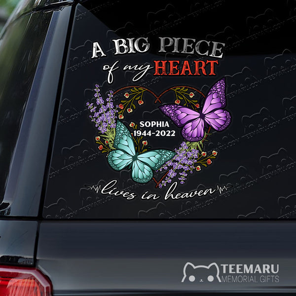 Personalized Purple Turquoise Butterfly Memorial Car Decal - Piece Of Heart Heaven