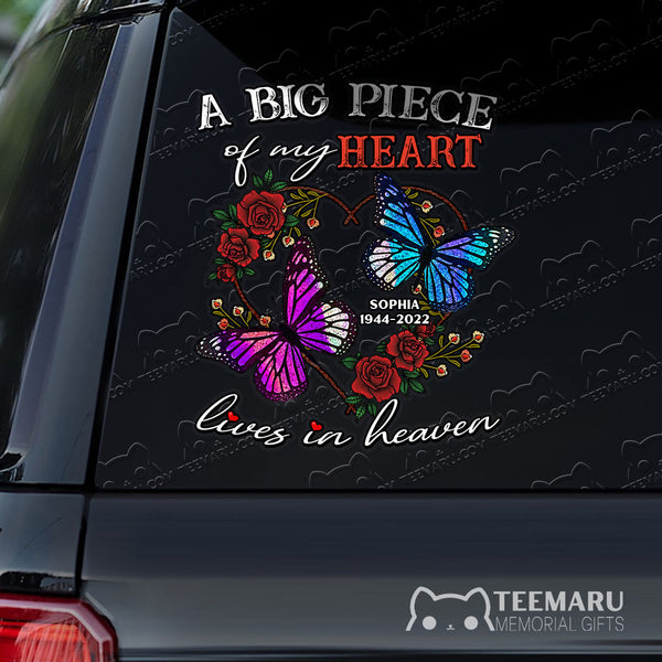 Personalized Rose Blue Purple Butterfly Memorial Car Decal - Piece Of Heart Heaven