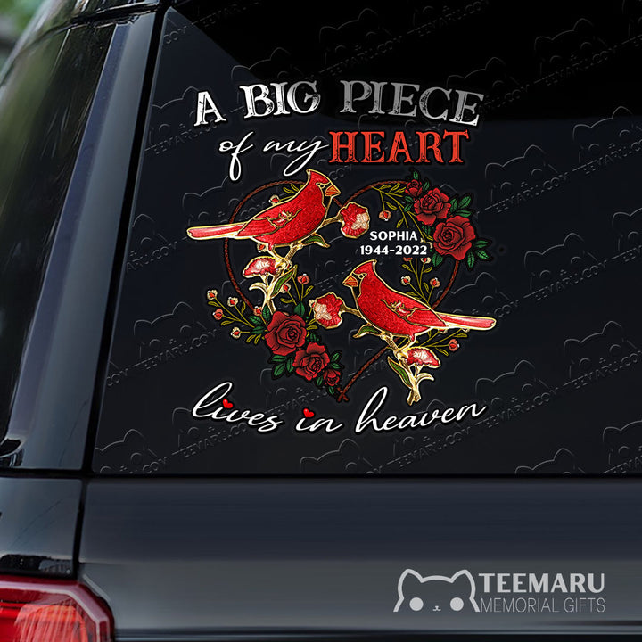 Personalized Rose Cardinal Memorial Car Decal - Piece Of Heart Heaven