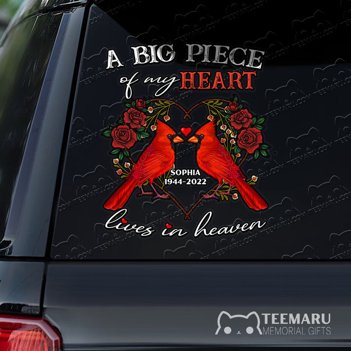 Personalized Rose Cardinal Memorial Car Decal - Piece Of Heart Heaven