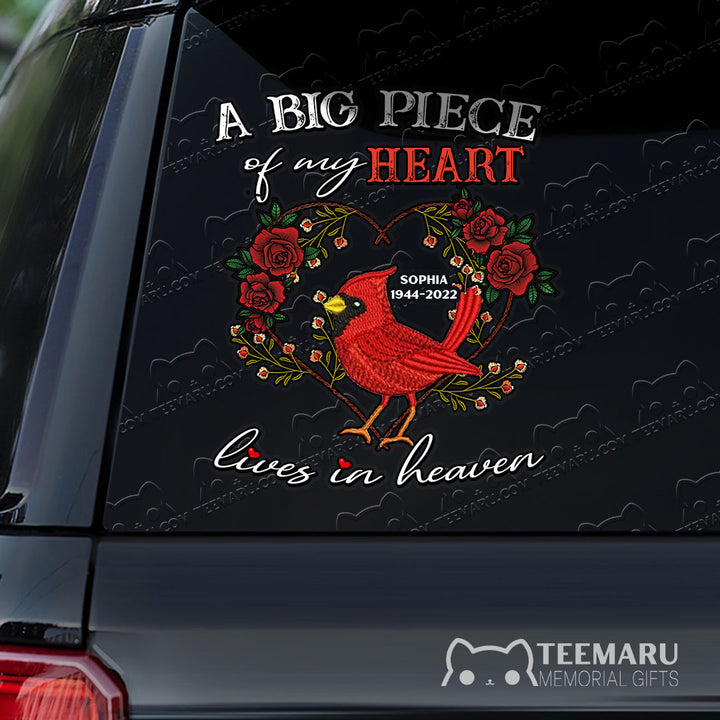 Personalized Rose Cardinal Memorial Car Decal - Piece Of Heart Heaven