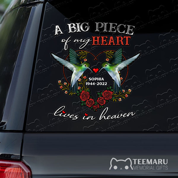 Personalized Rose Hummingbird Memorial Car Decal - Piece Of Heart Heaven