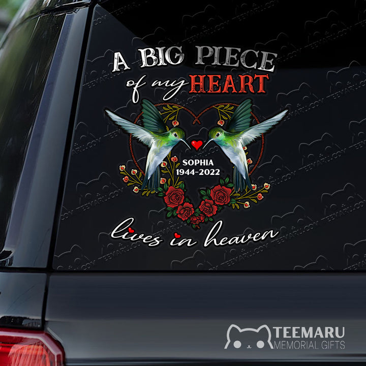 Personalized Rose Hummingbird Memorial Car Decal - Piece Of Heart Heaven