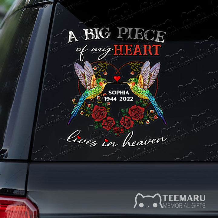 Personalized Rose Hummingbird Memorial Car Decal - Piece Of Heart Heaven