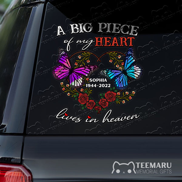 Personalized Rose Purple Blue Butterfly Memorial Car Decal - Piece Of Heart Heaven