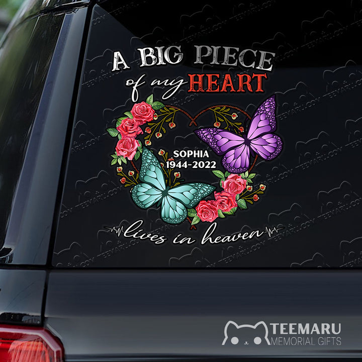 Personalized Rose Purple Turquoise Butterfly Memorial Car Decal - Piece Of Heart Heaven