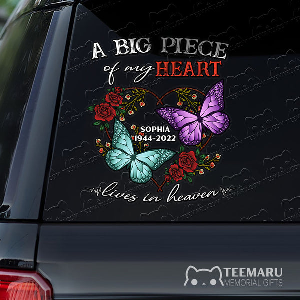 Personalized Rose Purple Turquoise Butterfly Memorial Car Decal - Piece Of Heart Heaven