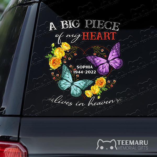 Personalized Rose Purple Turquoise Butterfly Memorial Car Decal - Piece Of Heart Heaven