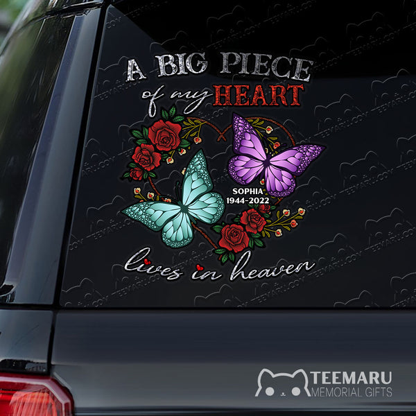 Personalized Rose Turquoise Purple Butterfly Memorial Car Decal - Piece Of Heart Heaven