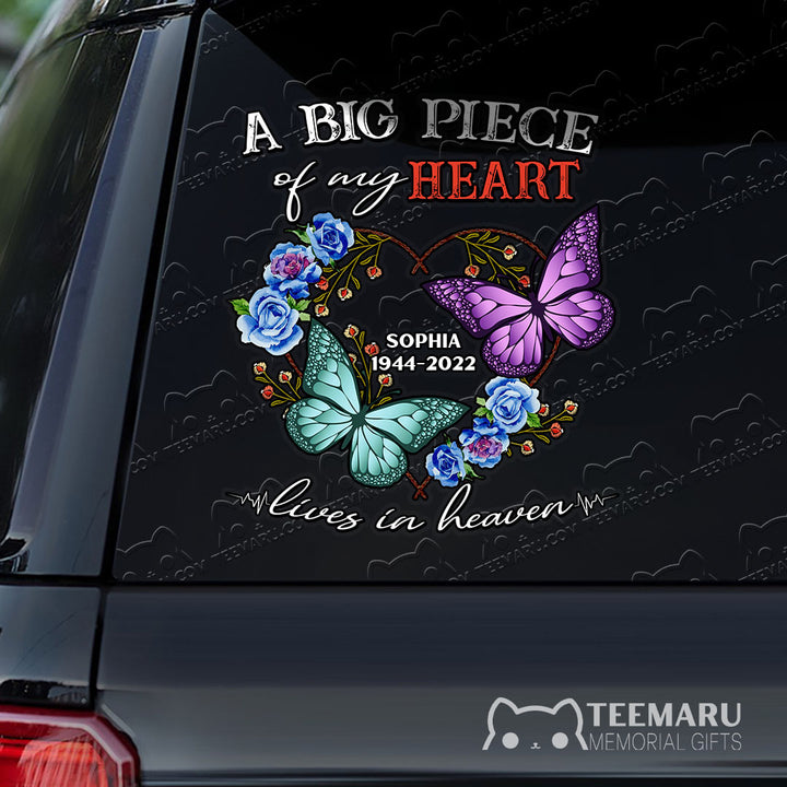 Personalized Rose Turquosie Purple Butterfly Memorial Car Decal - Piece Of Heart Heaven