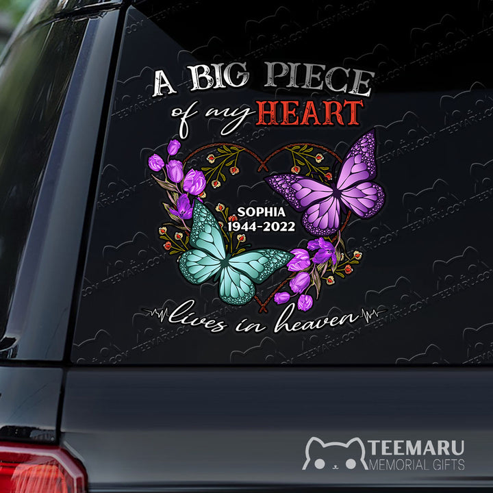 Personalized Tulip Purple Turquoise Butterfly Memorial Car Decal - Piece Of Heart Heaven