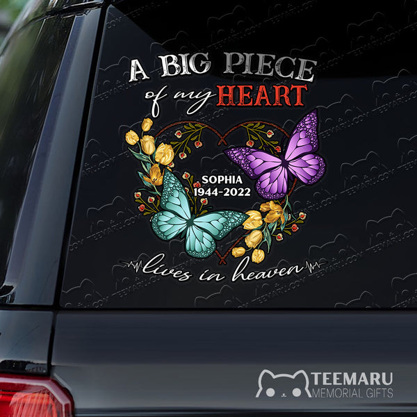 Personalized Tulip Purple Turquoise Butterfly Memorial Car Decal - Piece Of Heart Heaven