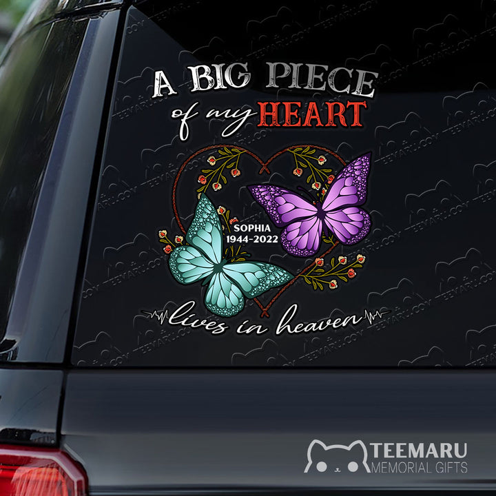 Personalized Turquoise Purple Butterfly Memorial Car Decal - Piece Of Heart Heaven