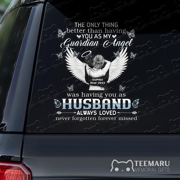 Personalized Husband Angel Wings Memorial Car Decal - Guardian Angel Husband Loved Missed