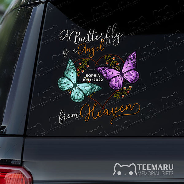 Personalized Purple Turquoise Butterfly Memorial Car Decal - Angel From Heaven