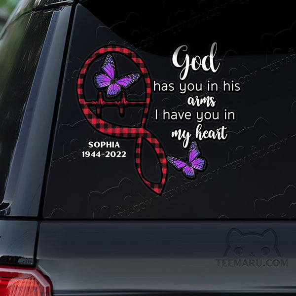 Personalized Purple Butterfly Memorial Car Decal - God's Arms, My Heart