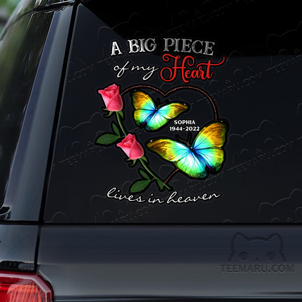 Personalized Rose Colorful Butterfly Memorial Car Decal - Piece Of Heart Heaven