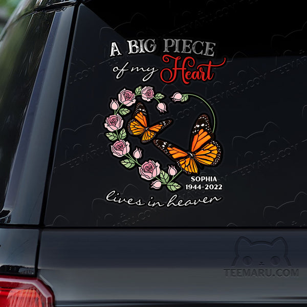 Personalized Rose Orange Butterfly Memorial Car Decal - Piece Of Heart Heaven