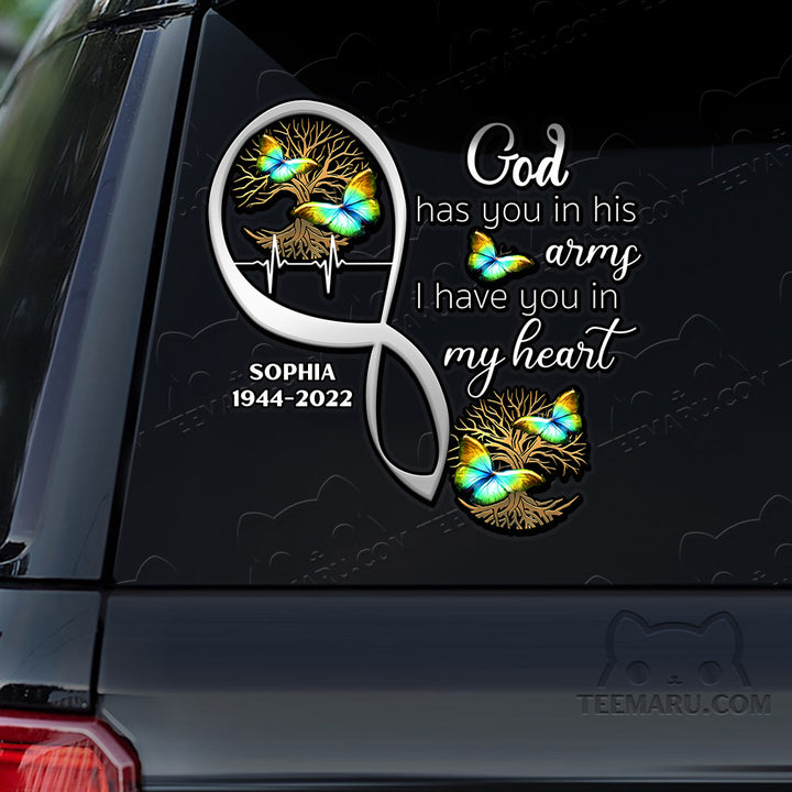 Personalized Tree Of Life Colorful Butterfly Memorial Car Decal - God's Arms, My Heart