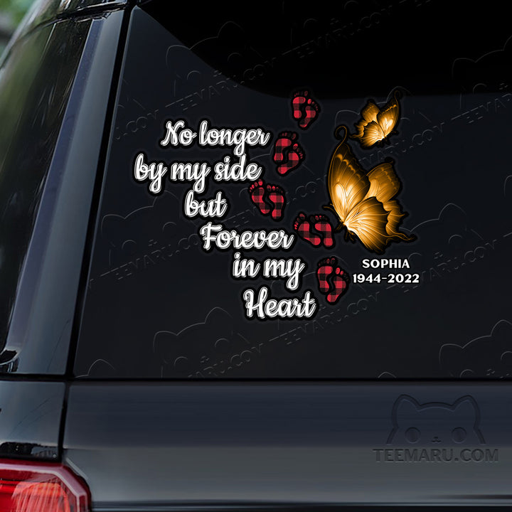 Personalized Yellow Butterfly Memorial Car Decal - No Longer By Side, Forever Heart