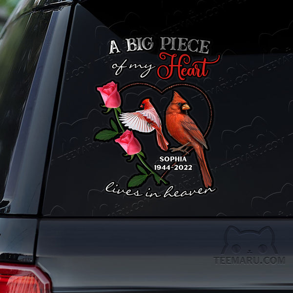 Personalized Rose Cardinal Memorial Car Decal - Piece Of Heart Heaven