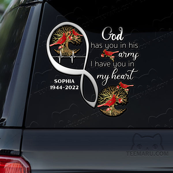 Personalized Tree Of Life Cardinal Memorial Car Decal - God's Arms, My Heart