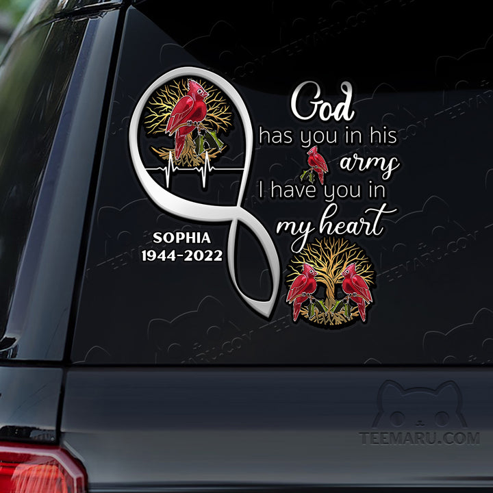 Personalized Tree Of Life Cardinal Memorial Car Decal - God's Arms, My Heart