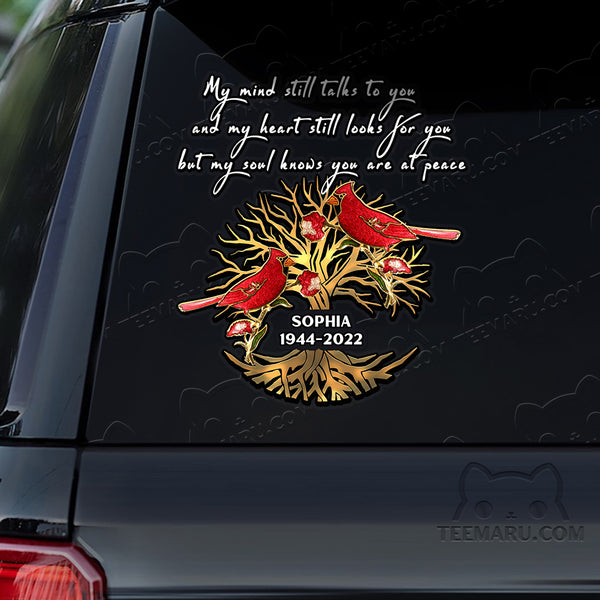 Personalized Tree Of Life Cardinal Memorial Car Decal - Mind Talks, Heart Looks, Soul At Peace