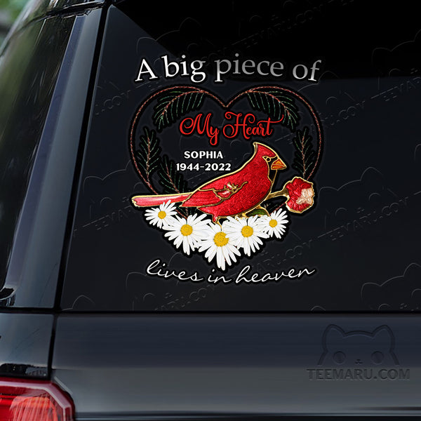 Personalized Daisy Cardinal Memorial Car Decal - Piece Of Heart Heaven