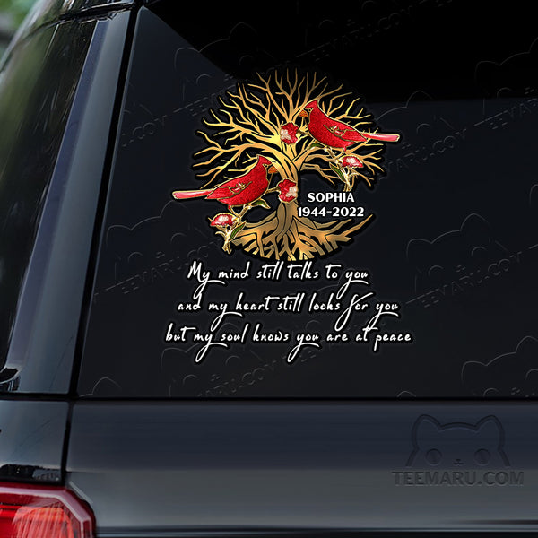 Personalized Tree Of Life Cardinal Memorial Car Decal - Mind Talks, Heart Looks, Soul At Peace