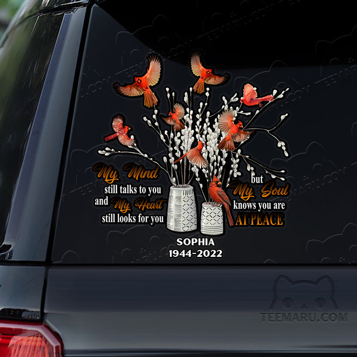 Personalized Cardinal Memorial Car Decal - Mind Talks, Heart Looks, Soul At Peace