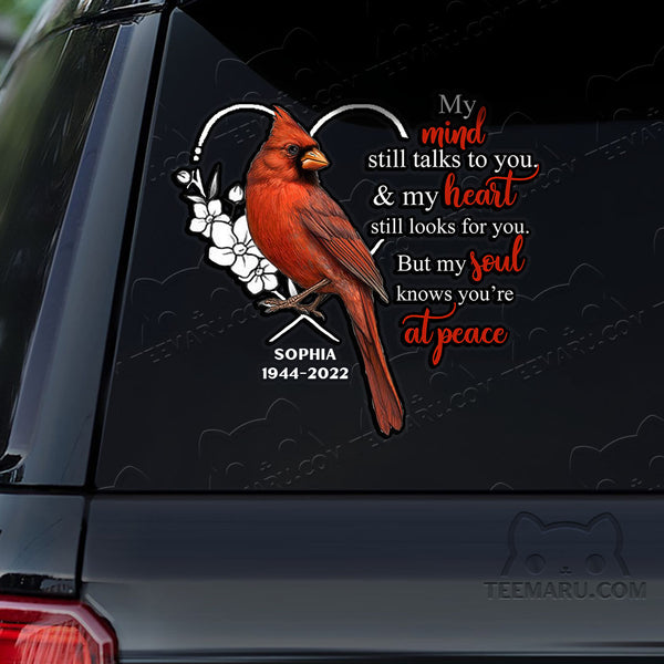 Personalized Cardinal Memorial Car Decal - Mind Talks, Heart Looks, Soul At Peace