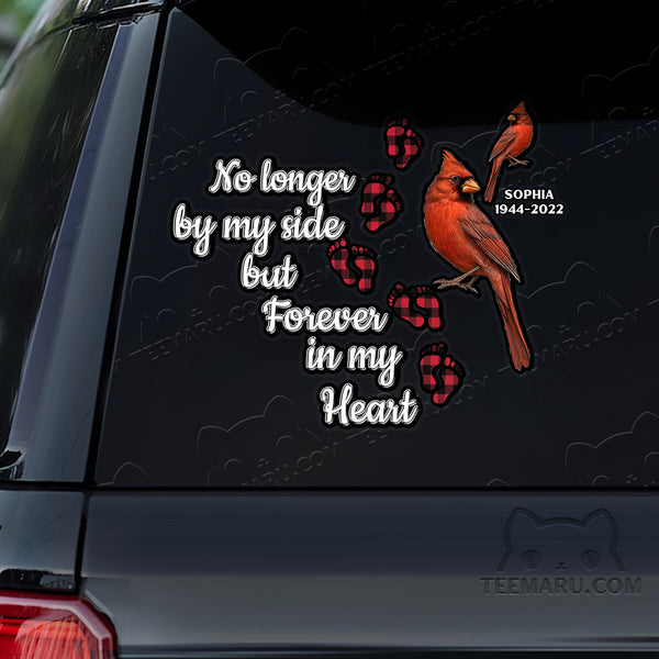 Personalized Cardinal Memorial Car Decal - No Longer By Side, Forever Heart