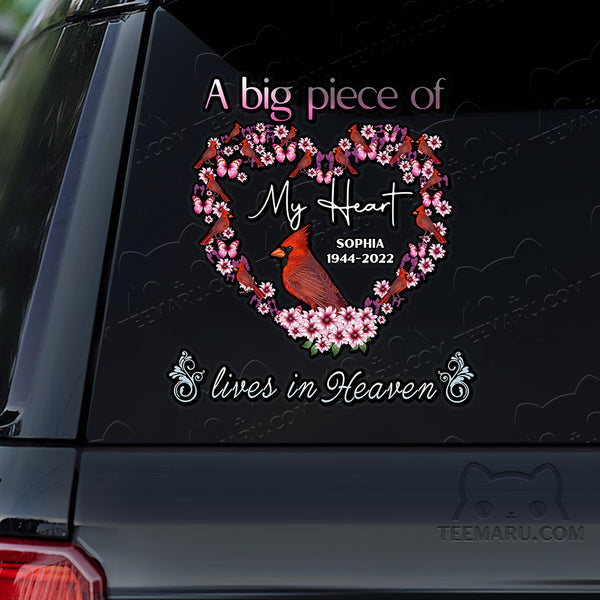 Personalized Cardinal Memorial Car Decal - Piece Of Heart Heaven