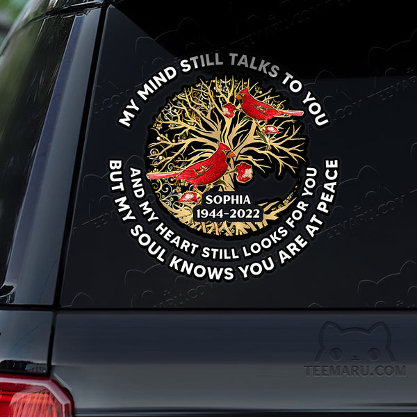 Personalized Tree Of Life Cardinal Memorial Car Decal - Mind Talks, Heart Looks, Soul At Peace