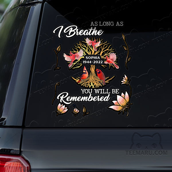 Personalized Tree Of Life Cardinal Memorial Car Decal - Breathe, Remembered