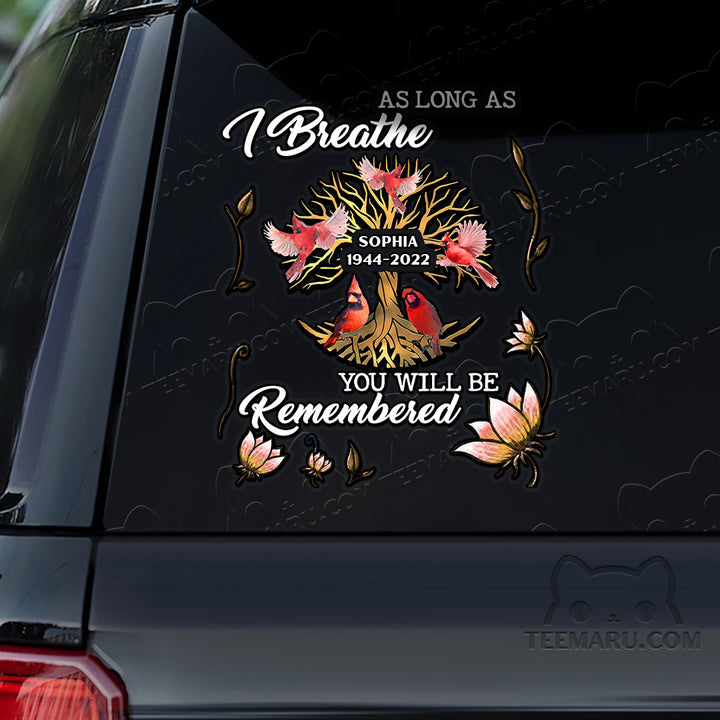 Personalized Tree Of Life Cardinal Memorial Car Decal - Breathe, Remembered