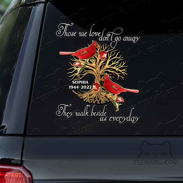 Personalized Tree Of Life Cardinal Memorial Car Decal - Love Doesn't Go Away, Walk Beside