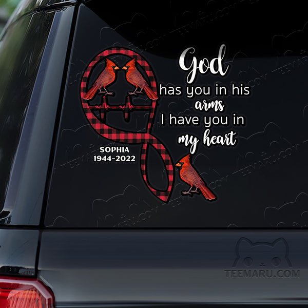 Personalized Cardinal Memorial Car Decal - God's Arms, My Heart