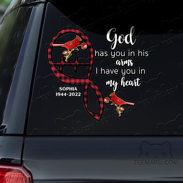 Personalized Cardinal Memorial Car Decal - God's Arms, My Heart