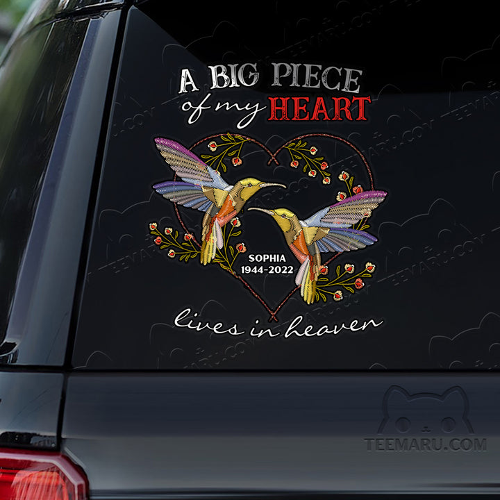 Personalized Hummingbird Memorial Car Decal - Piece Of Heart Heaven