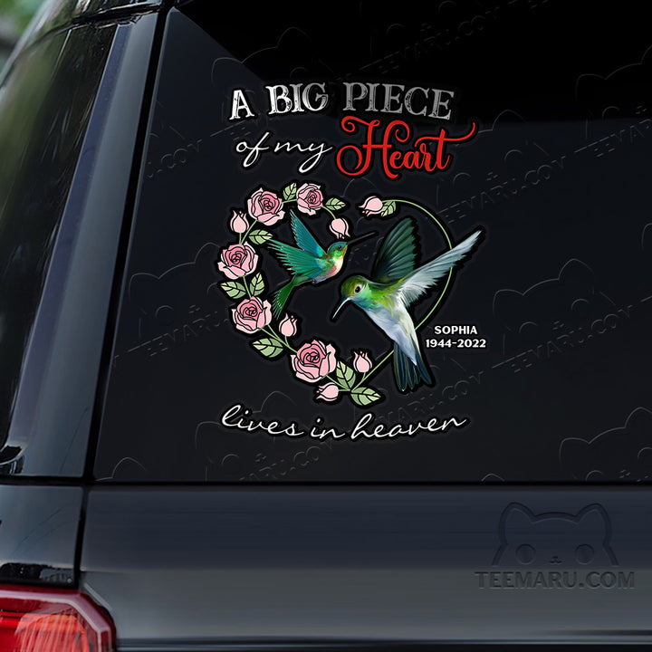 Personalized Rose Hummingbird Memorial Car Decal - Piece Of Heart Heaven